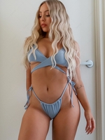 Kasey Rayton X ZAFUL Halter Ribbed Tie Convertible Wrap Bikini Swimwear M Light blue