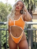 Kasey Rayton X ZAFUL Ribbed Cutout Zip Contrast Trim One-piece Swimsuit L Orange