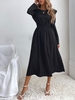 Keyhole Back Ruffle Midi Dress M Black