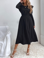 Keyhole Back Ruffle Midi Dress M Black