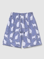 kitten Print Drawstring Beach Shorts L Light blue