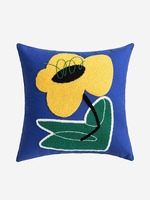 Klein Blue Sunflower Patterned Textured Pillowcase Without Filler