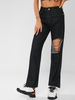 Knee Ripped Chain Embellished Slit Hem Jeans M Black