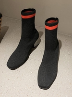Knit Letter Graphic Chunky Heel Boots