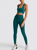 Knit Tank Top and Seamless Yoga Sport Leggings Set L Deep green