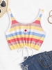 Knitted Colorful Stripes Flower Embroidered Tank Top L