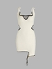 Knitted Cut Out Tie Shoulder V Notched Dress L White
