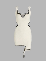 Knitted Cut Out Tie Shoulder V Notched Dress L White