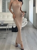 Knitted Cutout Side Maxi Bodycon Dress L Coffee