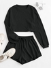 Knitted Drop Shoulder Drawstring Shorts Set L Black
