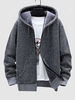 Knitted Fleece-lined Hooded Sweater Jacket M Light gray