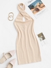 Knitted Halter Bodycon Dress M Light coffee