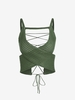 Knitted Lace Up Cut Out Tank Top M Deep green