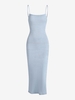 Knitted Lace Up Thigh Split Midi Dress M Light blue