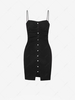 Knitted Mock Button Slit Ruched Bodycon Dress Black