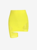 Knitted Openwork Mini Skirt with One Leg Ring L Yellow