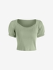 Knitted Puff Sleeve Crop T Shirt Light green