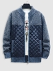 Knitted Quilted Spliced Zip Fly Jacket L Blue