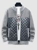 Knitted Quilted Spliced Zip Fly Jacket L Light gray