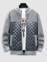 Knitted Quilted Spliced Zip Fly Jacket L Light gray