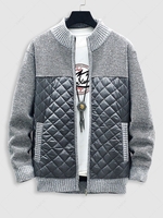Knitted Quilted Spliced Zip Fly Jacket M Light gray