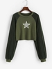 Knitted Raglan Sleeve Star Pattern Crop T Shirt M Deep green