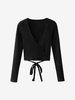 Knitted Ribbed Wrap Top M Black