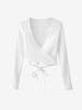 Knitted Ribbed Wrap Top M White