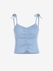 Knitted Ruched Tie Shoulder Crop Camisole Light blue