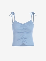 Knitted Ruched Tie Shoulder Crop Camisole Light blue