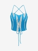 Knitted See Thru Criss Cross Crop Camisole M Blue