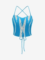 Knitted See Thru Criss Cross Crop Camisole M Blue