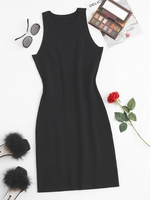 Knitted Slinky Bodycon Tank Dress L Black