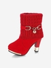 Knitted Spliced Metal Pendant Decor High Heel Boots