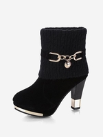 Knitted Spliced Metal Pendant Decor High Heel Boots