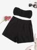 Knitted Square Ring Pocket Bandeau Shorts Set L Black