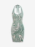 Knitted Swirl Print Halter Bodycon Dress S Green