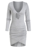 Knitted Tied Keyhole Tulip Dress S Light gray