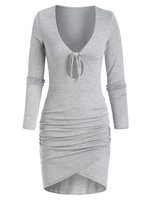 Knitted Tied Keyhole Tulip Dress S Light gray