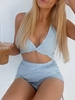 Knitted Twisted Pocket Shorts Set Xl Blue