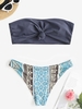 Knot Bandeau Ethnic Print Cheeky Bikini Set Dark gray