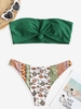 Knot Bandeau Ethnic Print Cheeky Bikini Set Deep green