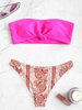 Knot Bandeau Ethnic Print Cheeky Bikini Set Light pink