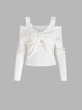 Knot Ruched Front Cold Shoulder Knitwear White