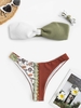 Knotted Colorblock Flower Print Cheeky Bikini Swimwear Multi a