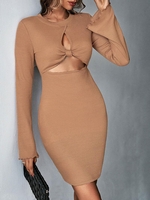 Knotted Cut Out Mini Bodycon Dress L Coffee