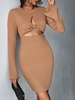 Knotted Cut Out Mini Bodycon Dress S Coffee