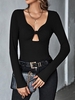 Knotted Cut Out Plunging T Shirt L Black