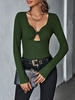 Knotted Cut Out Plunging T Shirt L Deep green