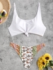 Knotted Ethnic Printed Cheeky Bikini Swimwear White